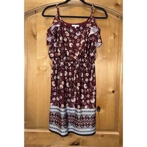 Maurices Size XS Floral Maroon Dress Cap Sleeve Short